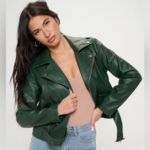 Coalition LA Zip Up Biker Jacket with Belt - Picture 1 of 5